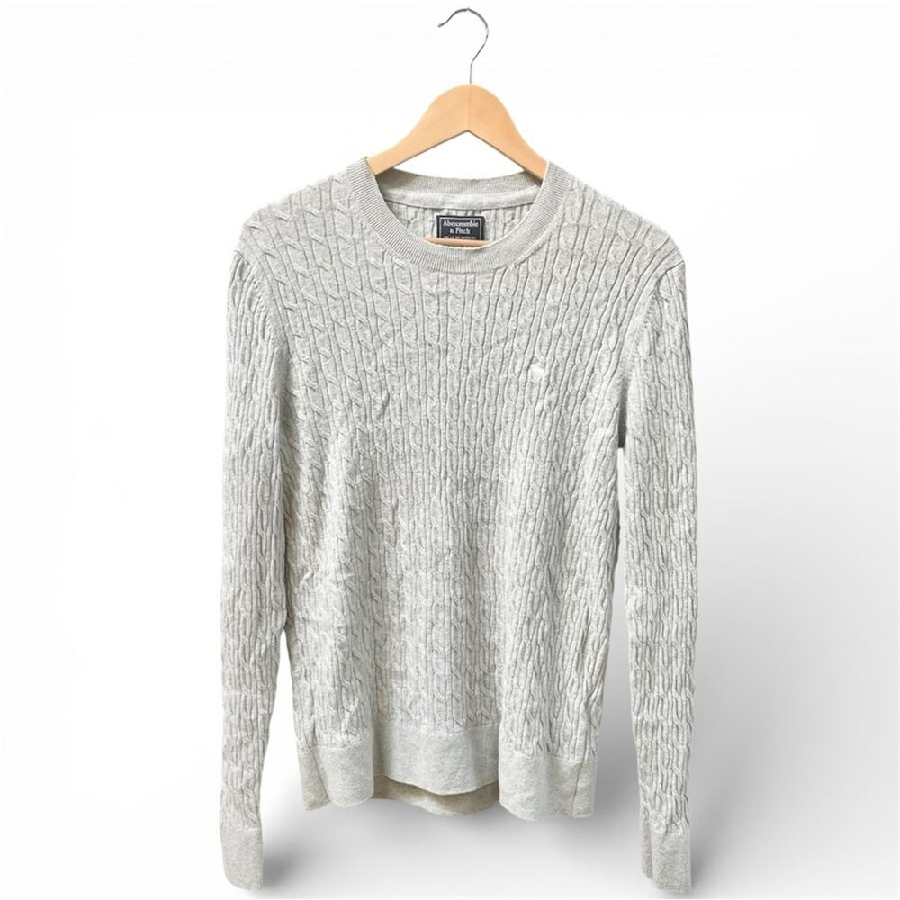 Y2K Abercrombie & Fitch Merino Wool Light Gray Cable Knit Sweater Women's Medium